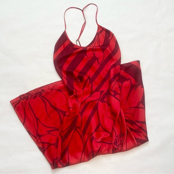 Y2K Victoria’s Secret Silk Bold Red Floral Maxi Gown Vintage Halter Slip Dress - Picture 3 of 11